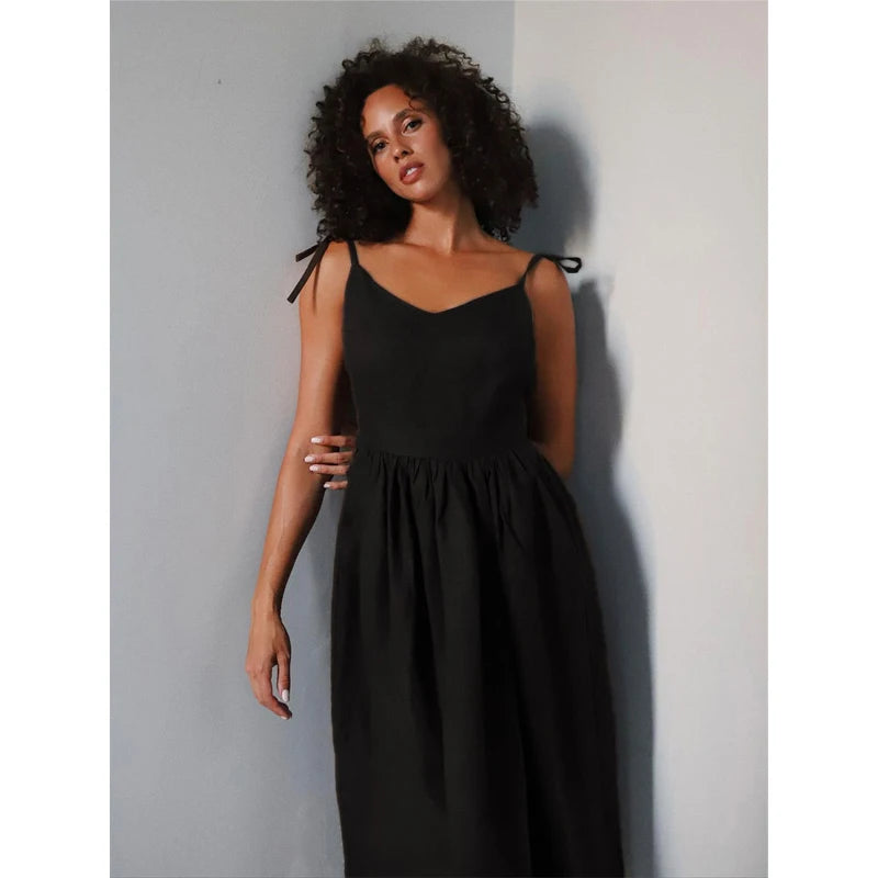 Backless Cotton V-Neck Maxi Dress | Wovetsa