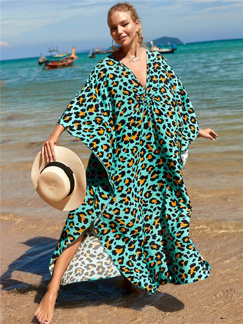 Animal Print Kaftan Beach Cover-Up Dress | Wovetsa