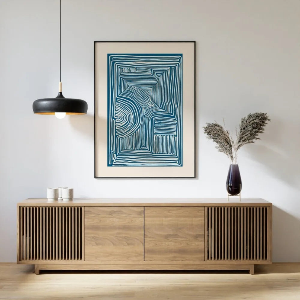 Blue Line Art Abstract Canvas Print | Wovetsa