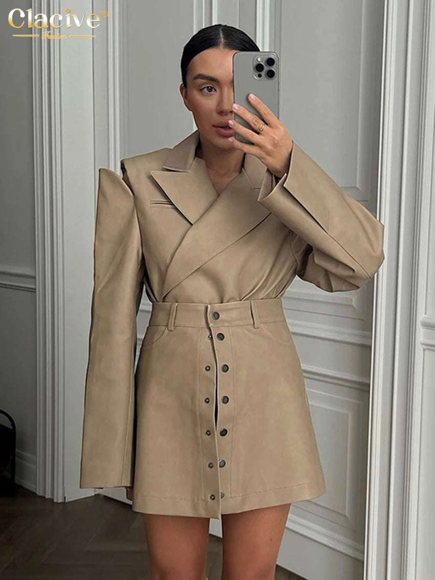 Long Sleeve Blazer & High-Waist Mini Skirt Two-Piece Set | Wovetsa