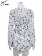 V-Neck Ruffled Print Mini Dress | Wovetsa
