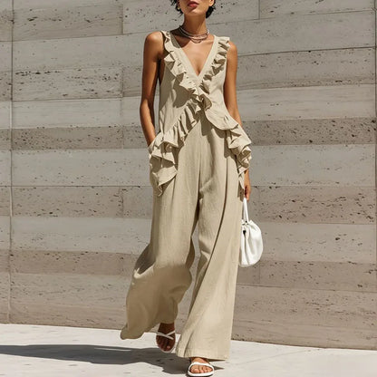 Women's Ruffle Wide Leg Jumpsuit | Wovetsa