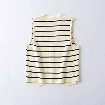Striped Single-Breasted Sleeveless Crop Top | Wovetsa