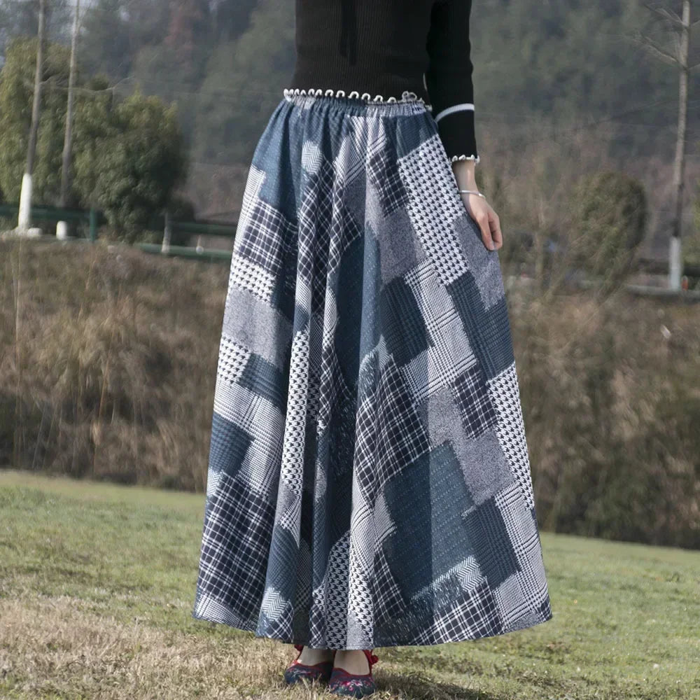 Bohemian Floral Print Cotton Linen Maxi Skirt | Wovetsa