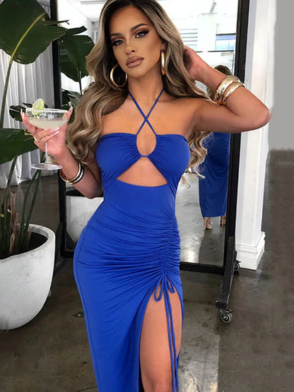 Hollow Out V-Neck Bodycon Midi Dress | Wovetsa