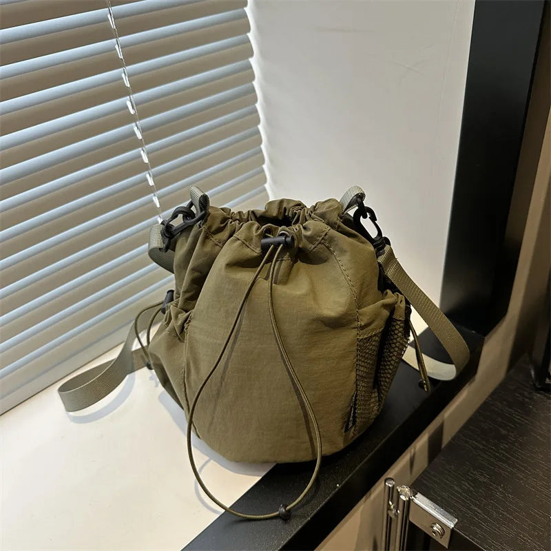Nylon Drawstring Bucket Crossbody Bag | Wovetsa