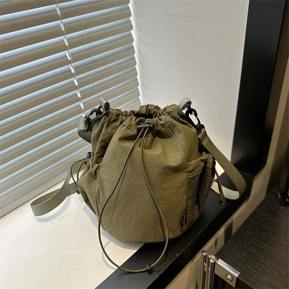 Nylon Drawstring Bucket Crossbody Bag | Wovetsa