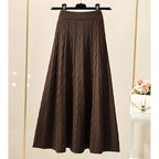 MEXZT Vintage Knitted Midi Skirts Women Black High Waist Sweater Skirt Winter Ladies Korean Slim All Match Chic A Line Faldas