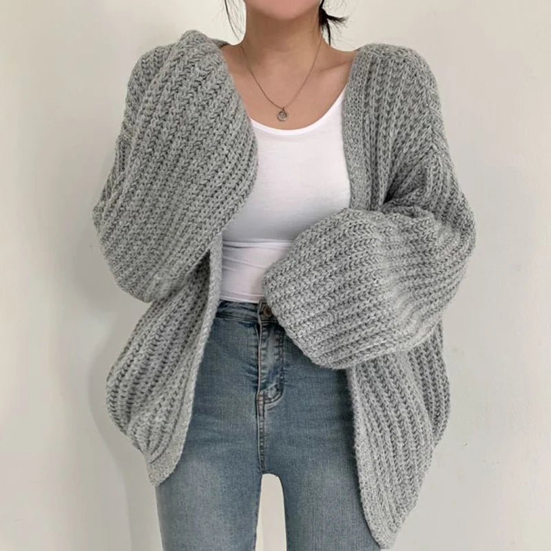 Lantern Sleeve Knit Cardigan | Wovetsa