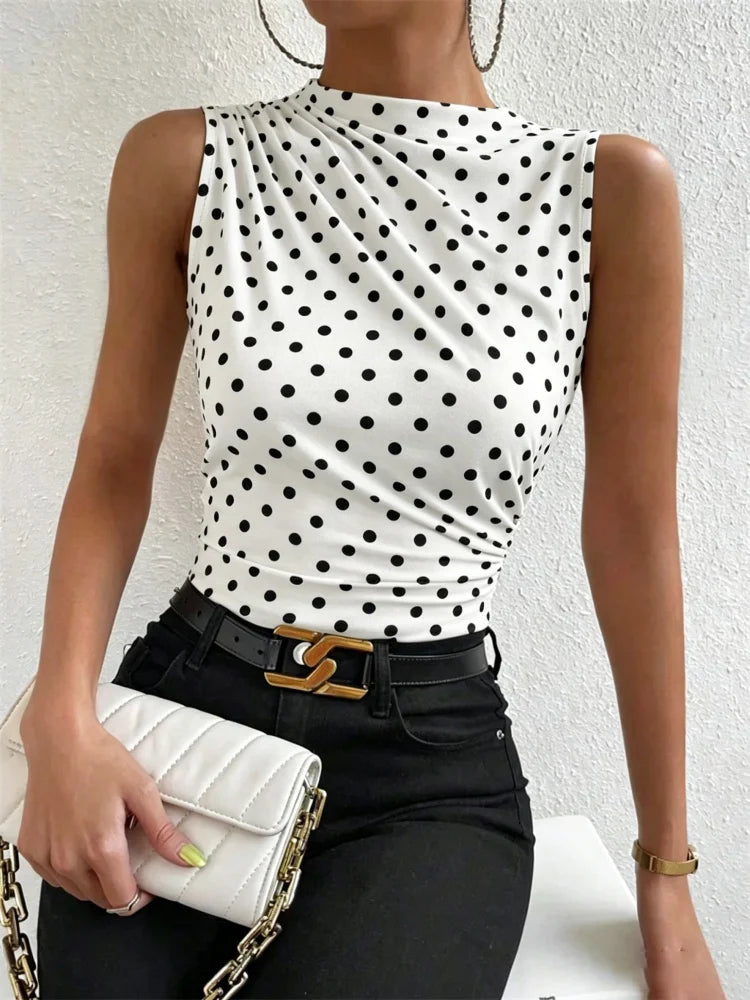 Mock Neck Ruched Sleeveless Tank Top | Wovetsa