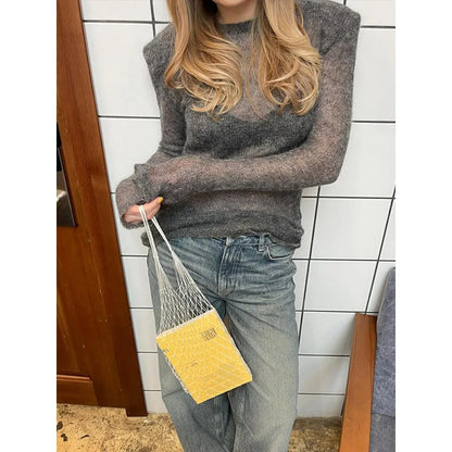 Hollow Knit Round Neck Sweater | Wovetsa