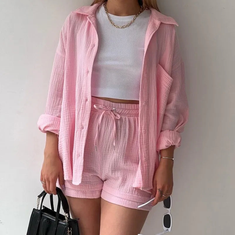 Long Shirt & High Waist Shorts Set | Wovetsa
