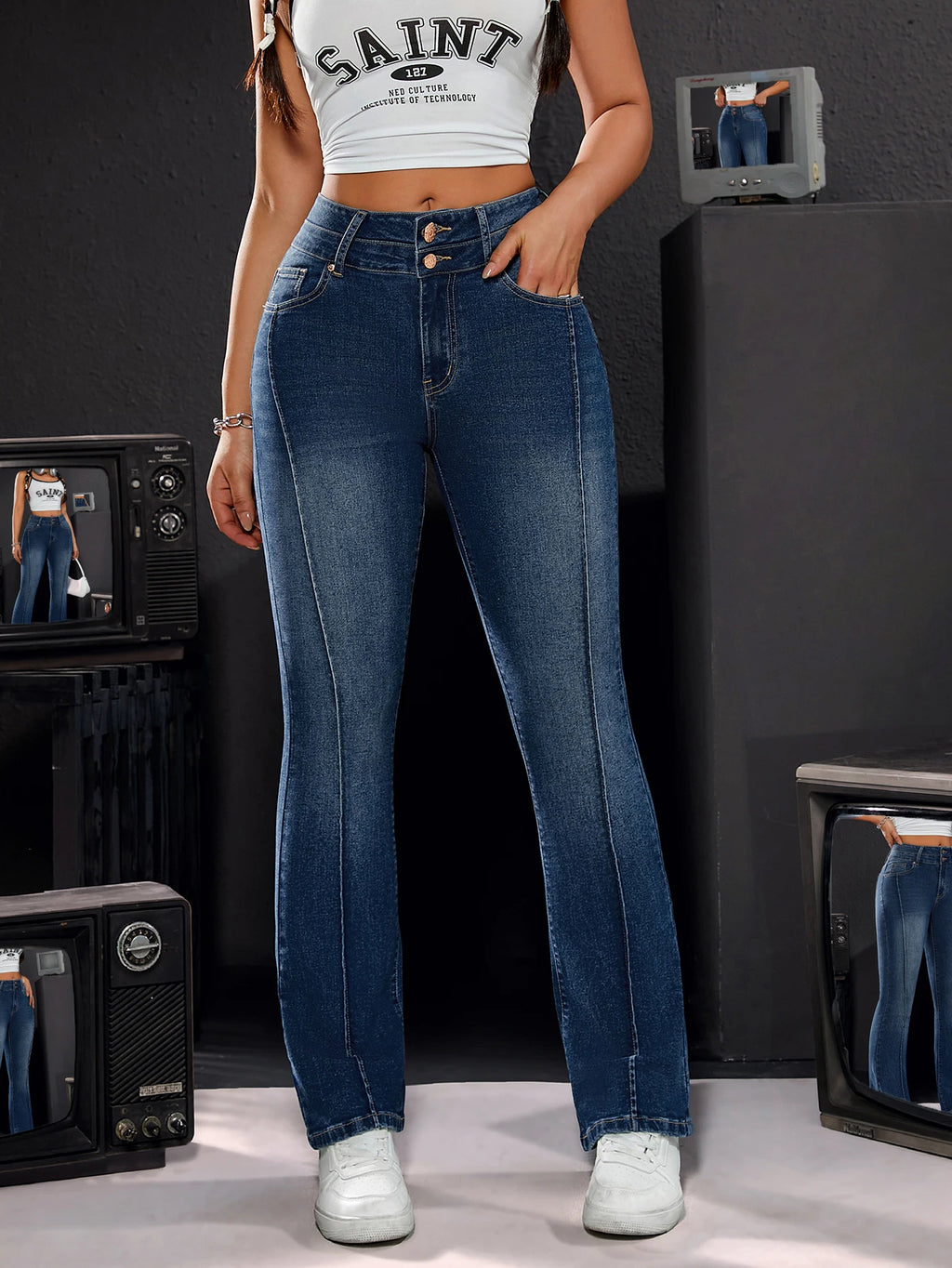 Women's Stretch Slim Straight Denim Jeans | Wovetsa