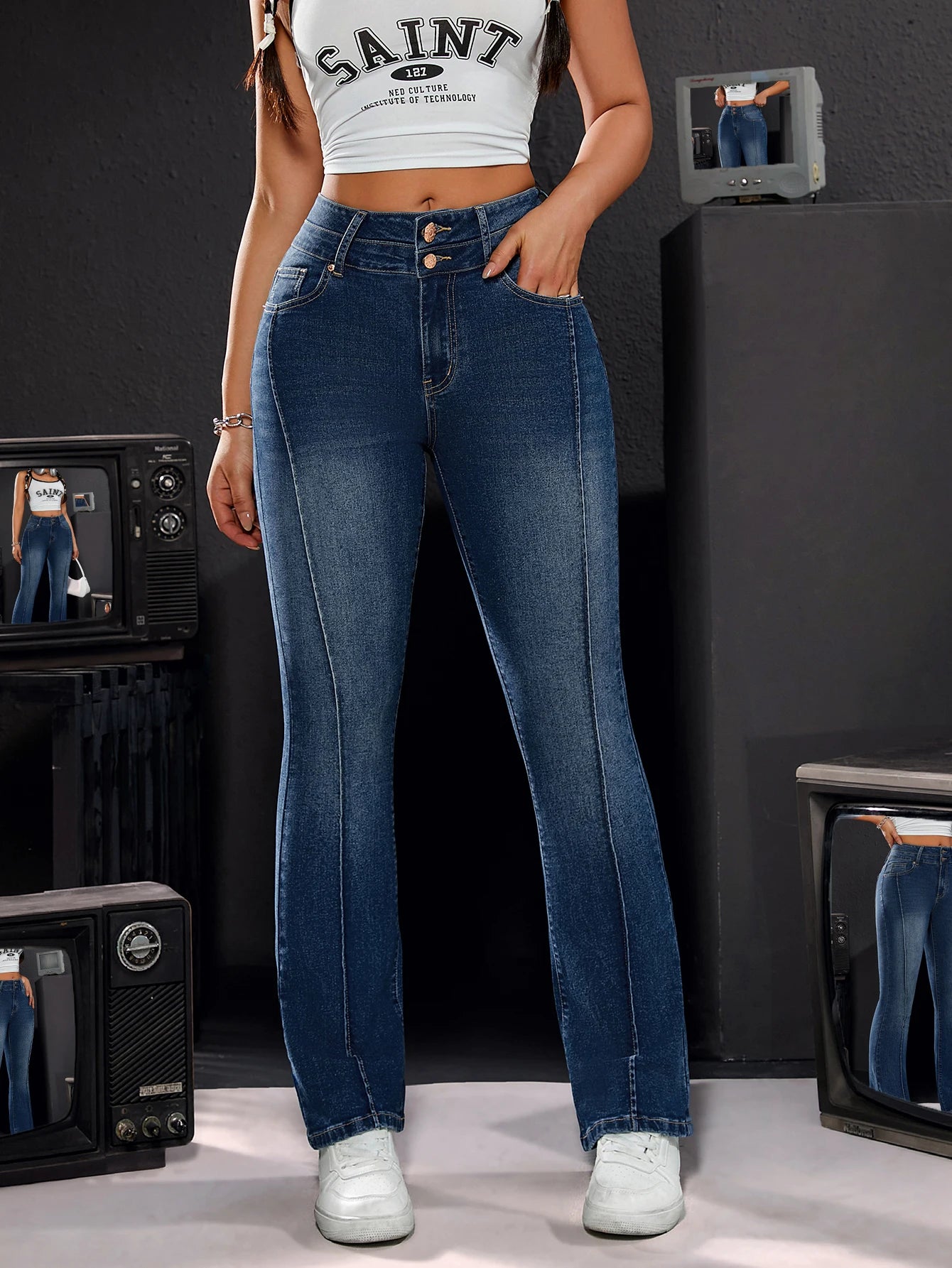 Women's Stretch Slim Straight Denim Jeans | Wovetsa
