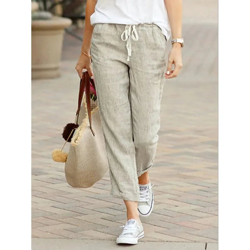 Y2K Drawstring Cotton Ankle Pants | Wovetsa