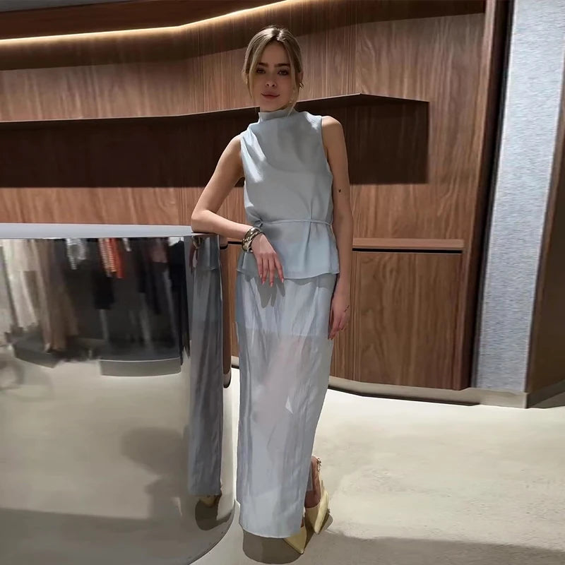 Linen Tank Top & Maxi Skirt Two Piece Set | Wovetsa