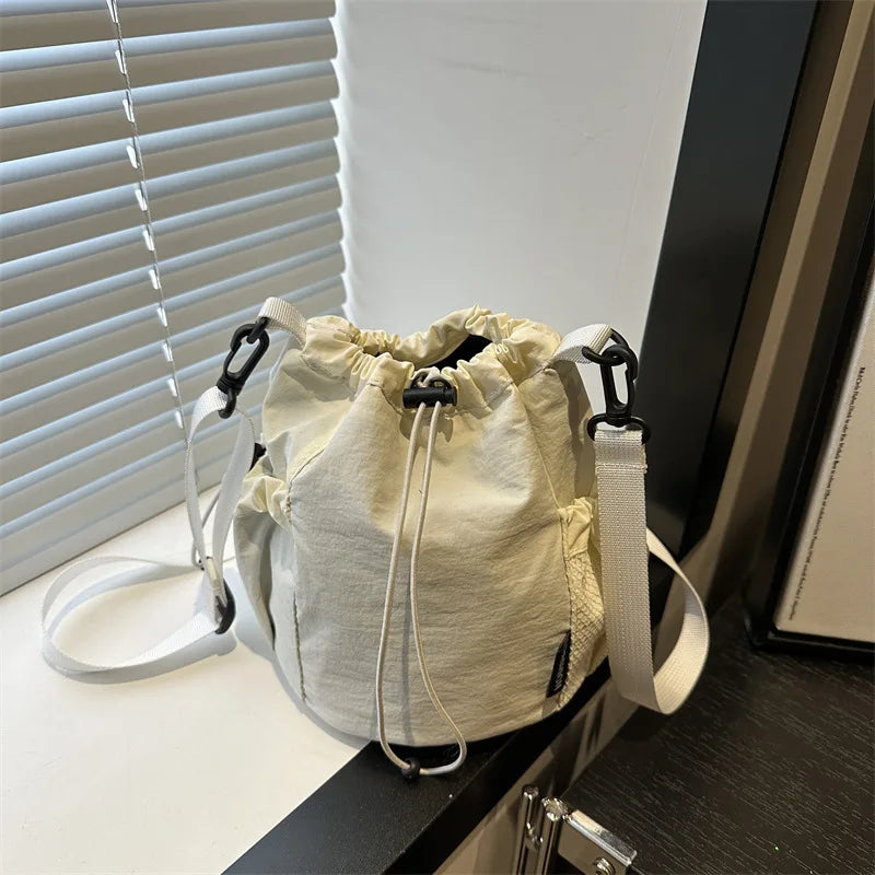 Nylon Drawstring Bucket Crossbody Bag | Wovetsa