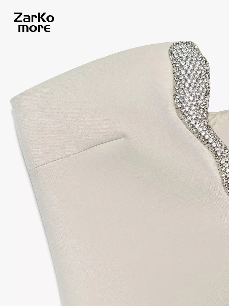 Sexy Rhinestone Short Dress Women Off Shoulder V-neck Sleeveless Backless Hip Package Mini Dresses 2025 Summer Lady Party Gowns