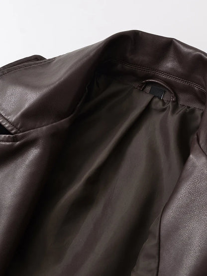 Vintage Belted Faux Leather Moto Jacket | Wovetsa