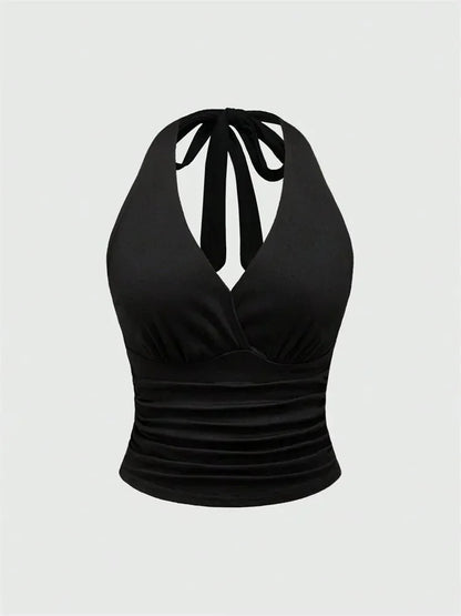 Y2K Backless Halter Ruched Crop Top | Wovetsa