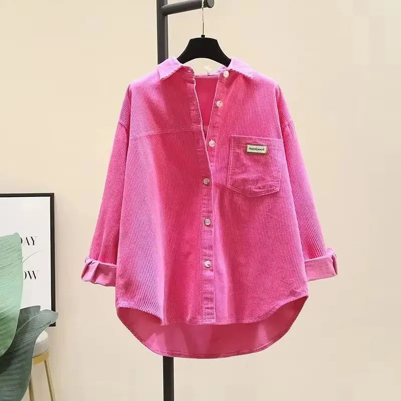 Corduroy Long Sleeve Button-Up Blouse | Wovetsa