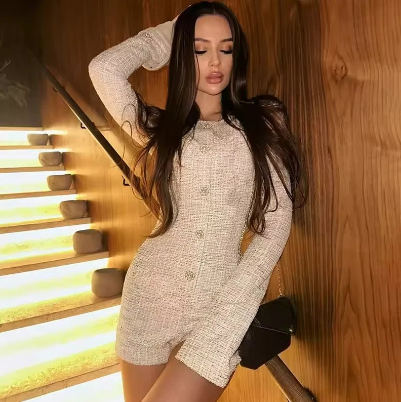 Tweed Long Sleeve Romper | Wovetsa