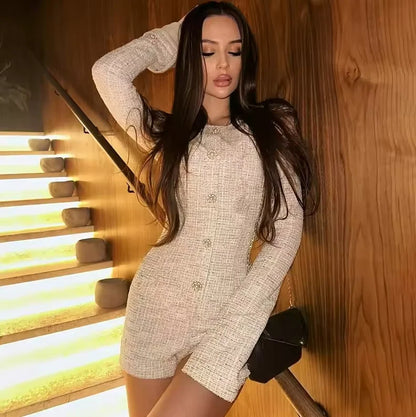 Tweed Long Sleeve Romper | Wovetsa