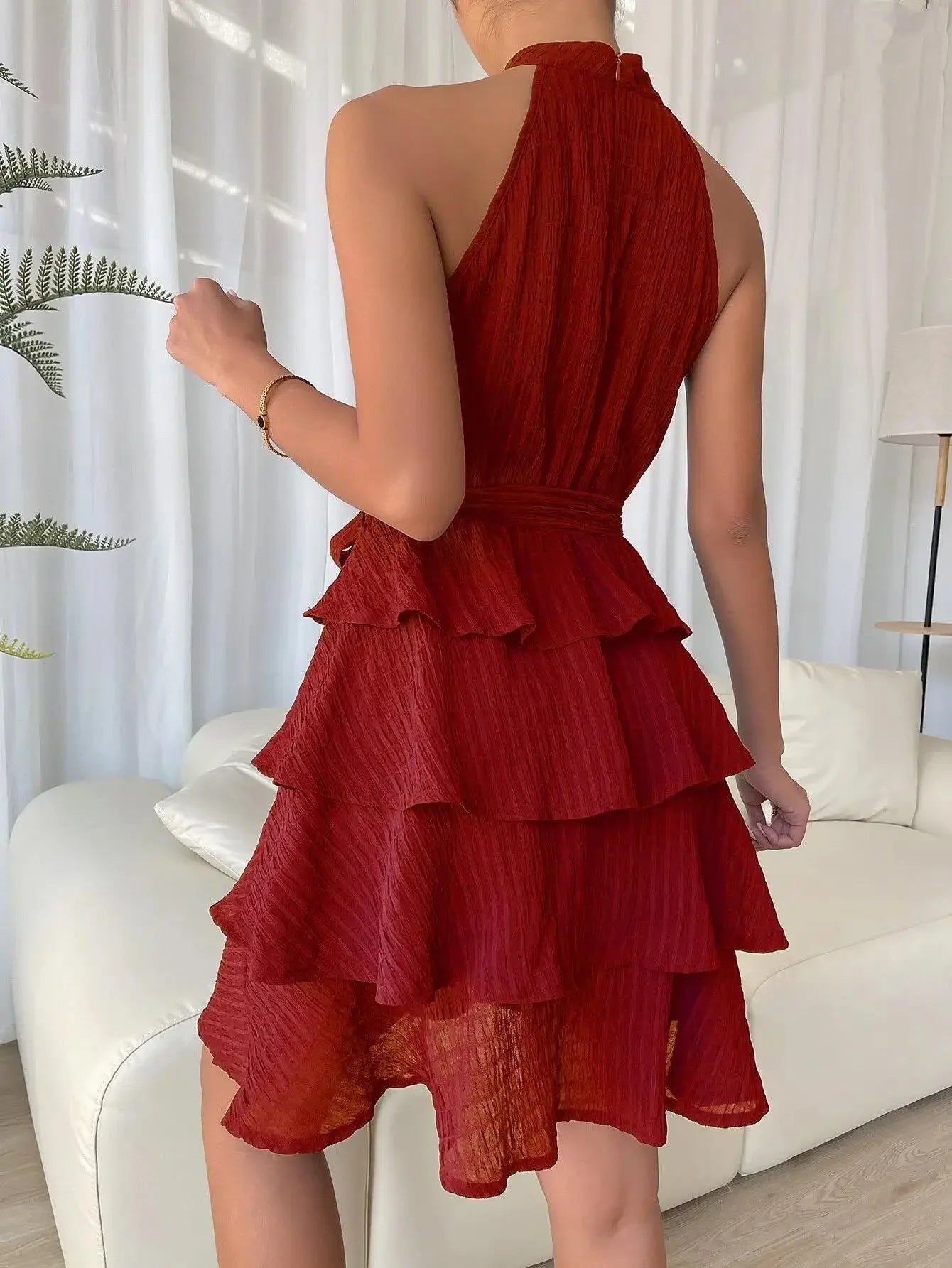 Halter Neck A-Line Mini Dress | Wovetsa