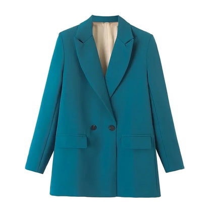 Double Breasted Notch Lapel Office Blazer | Wovetsa