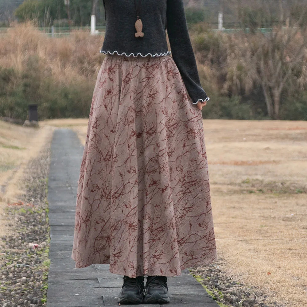 Bohemian Floral Print Cotton Linen Maxi Skirt | Wovetsa