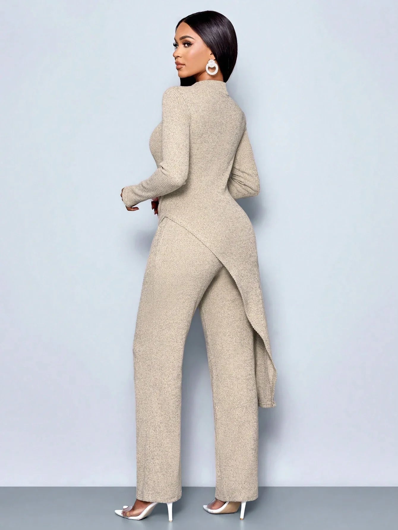 Asymmetric High-Neck Knit Set | Wovetsa