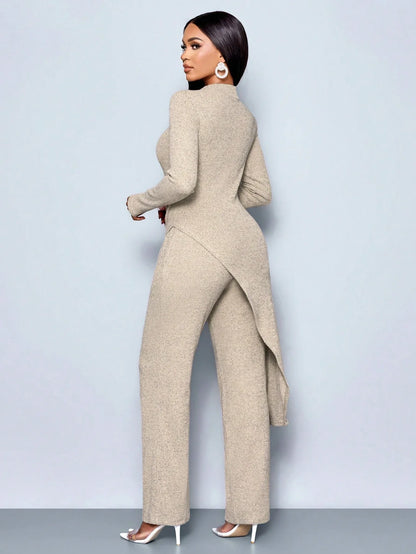 Asymmetric High-Neck Knit Set | Wovetsa