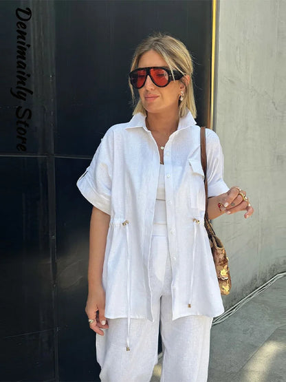 Lapel Shirt & Wide-Leg Pant Set | Wovetsa