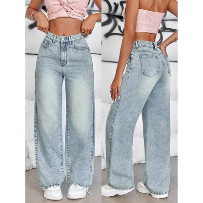 Women's Vintage Wash Wide Leg Jeans | Wovetsa