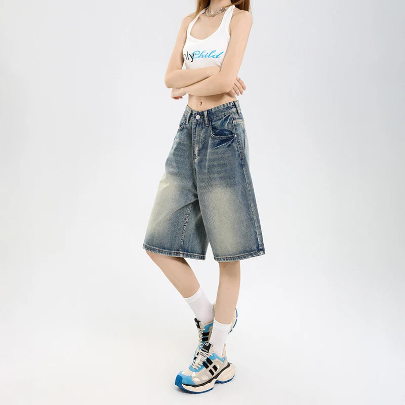Y2K Tie-Dye Wide-Leg Denim Shorts | Wovetsa