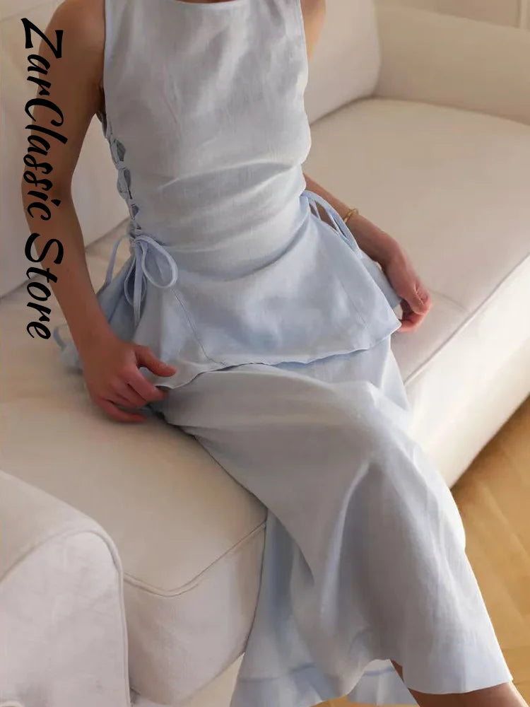 Linen Tank Top & Maxi Skirt Two Piece Set | Wovetsa