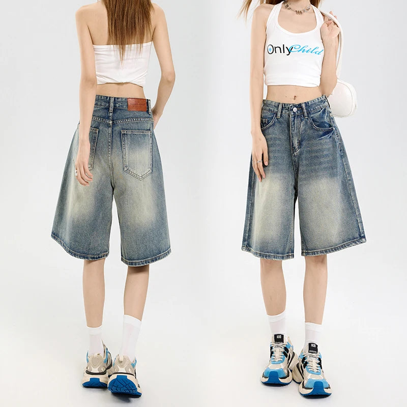 Y2K Tie-Dye Wide-Leg Denim Shorts | Wovetsa