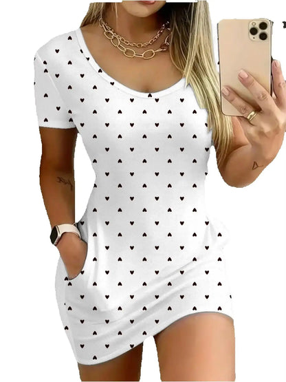 Heart Print Knit Mini Dress | Wovetsa