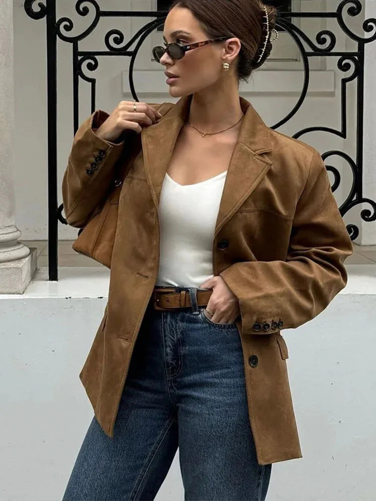 V-Neck Knit Blazer Loose Fit Jacket | Wovetsa