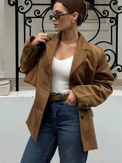 V-Neck Knit Blazer Loose Fit Jacket | Wovetsa