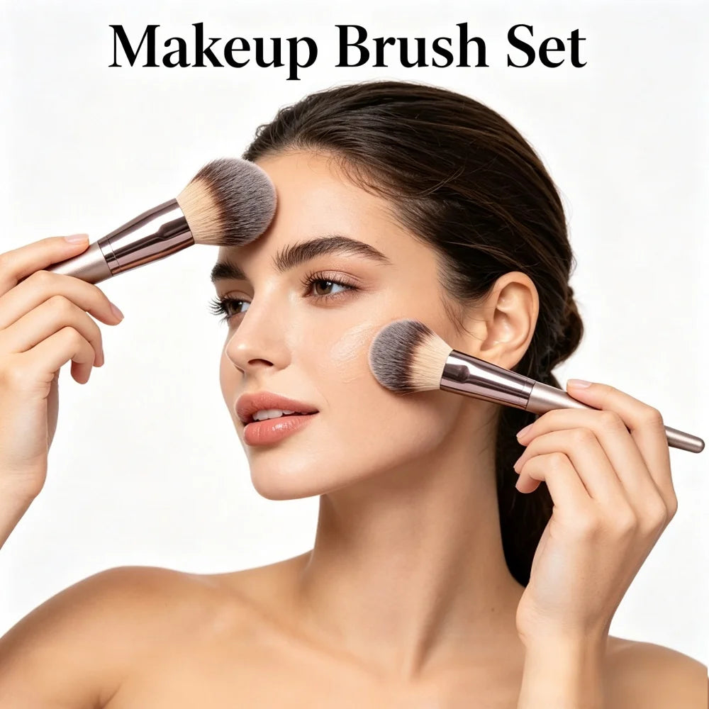 10-Piece Champagne Gold Makeup Brush Set | Wovetsa