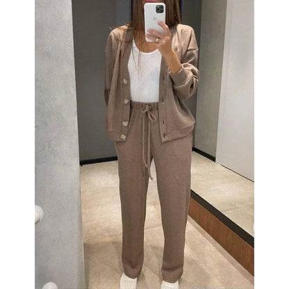 V-Neck Single-Breasted Cardigan & Pants Set | Wovetsa