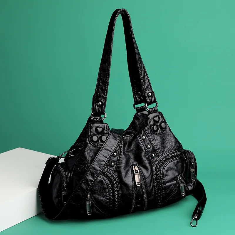 Y2K Rivet Punk Leather Tote Bag | Wovetsa