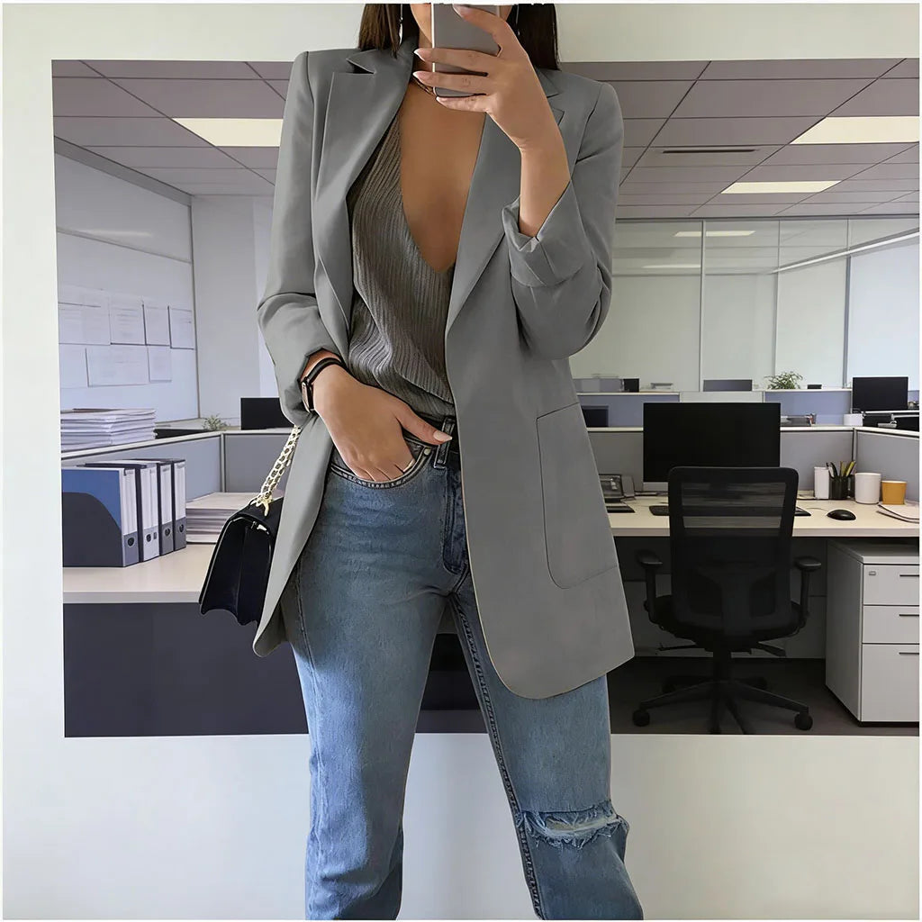 Lapel Blazer Loose Fit Buttonless | Wovetsa