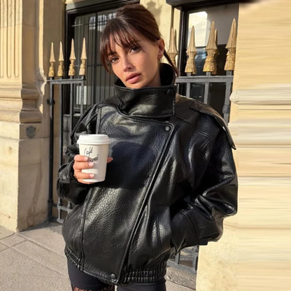 Cropped Leather Bomber Jacket | Wovetsa
