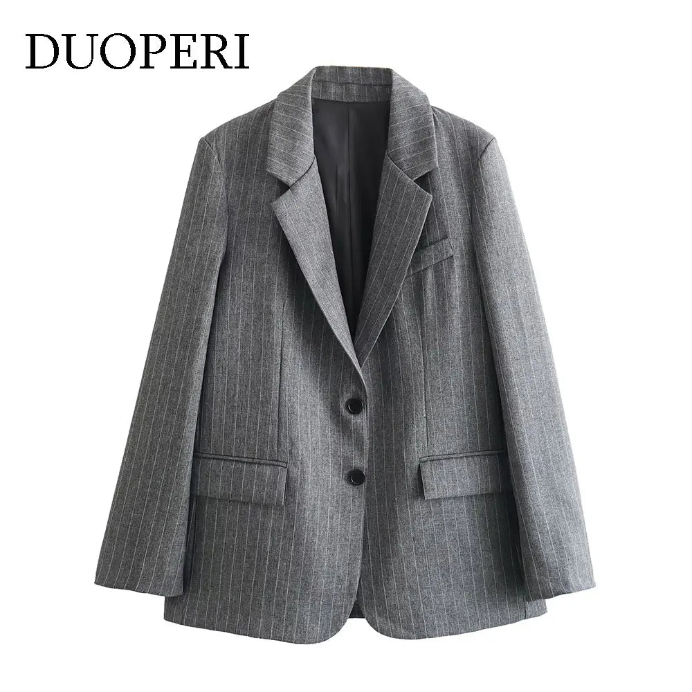Striped Notch Lapel Blazer with Pockets | Wovetsa