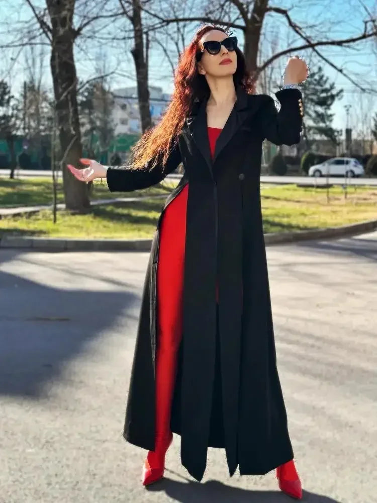 Extra Long Split Slim Blazer Coat | Wovetsa