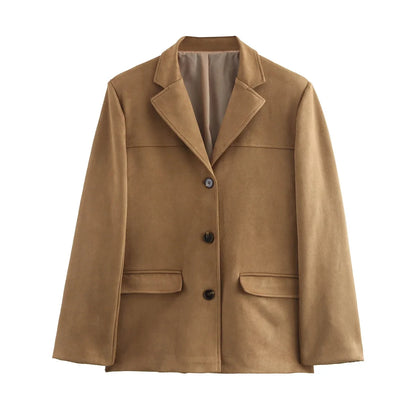 V-Neck Knit Blazer Loose Fit Jacket | Wovetsa