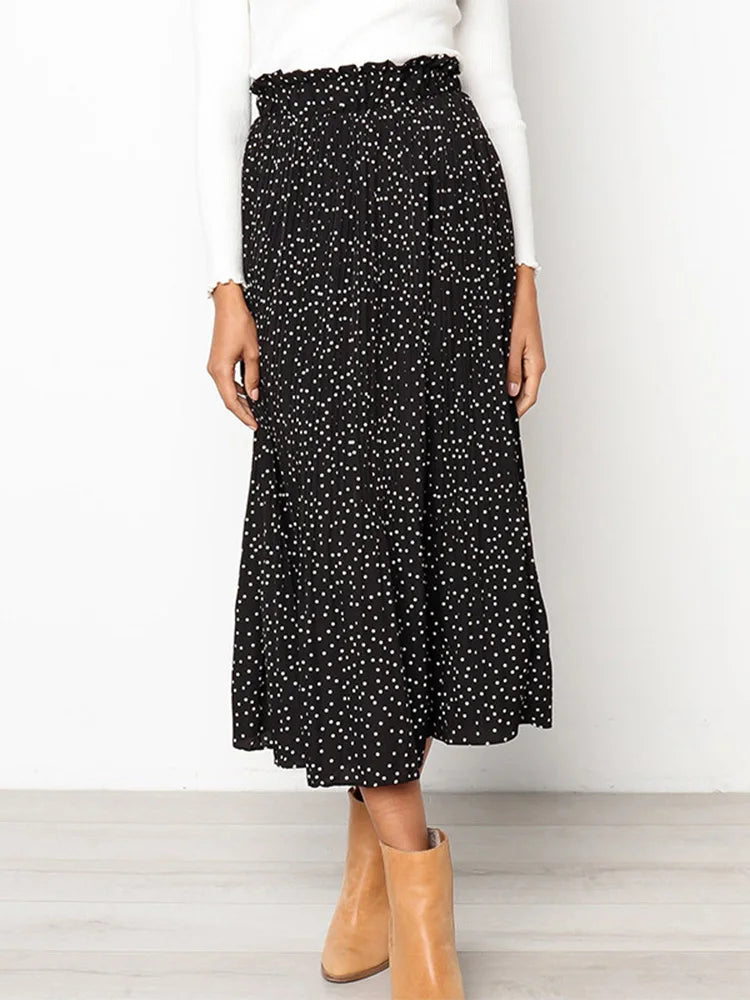 Polka Dot Pleated Midi Skirt | Wovetsa