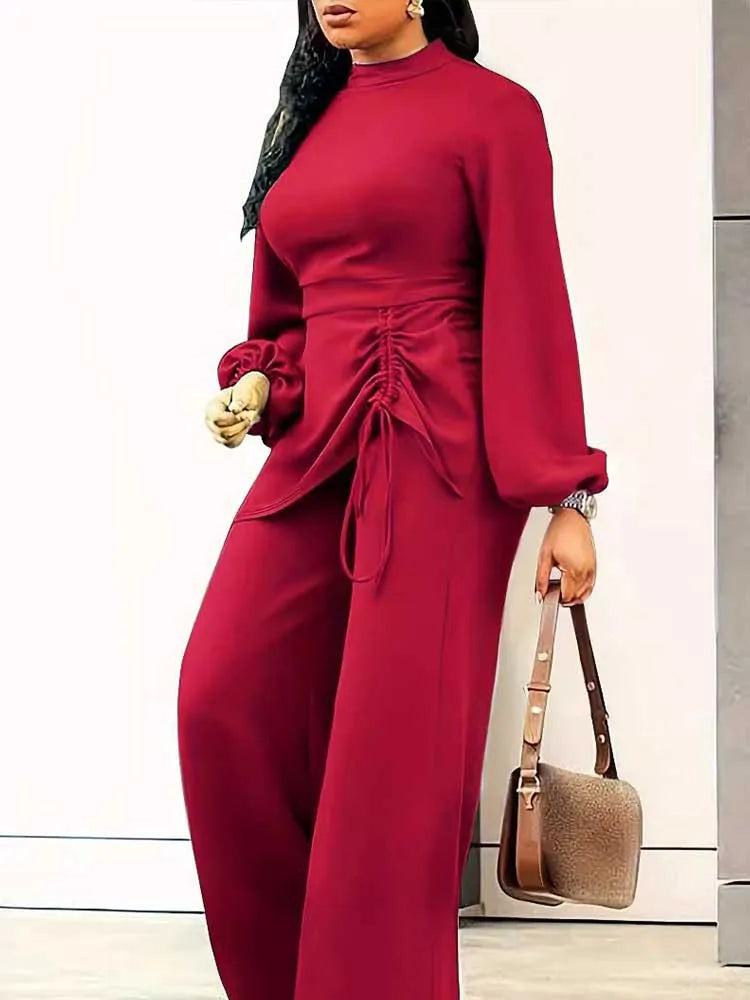 Plus Size Draped Long Sleeve Jumpsuit | Wovetsa